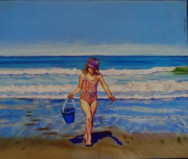 Pintura intitulada "girl-with-a-blue-bu…" por Marilia De Campos, Obras de arte originais, Pastel