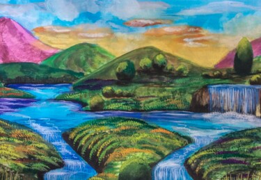 Peinture intitulée "Waterfalls" par Artistry By Ajanta, Œuvre d'art originale, Aquarelle