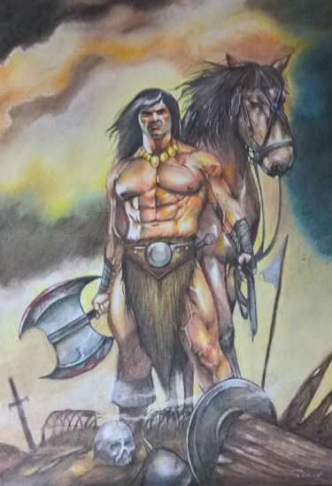 Pintura intitulada "Conan warior" por E Simon, Obras de arte originais, Pastel