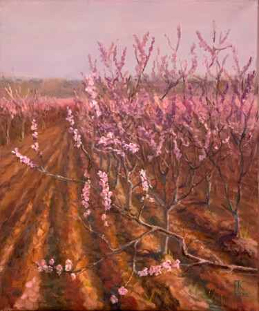 Schilderij getiteld "Spring garden." door Artkaminskaya, Origineel Kunstwerk, Olie Gemonteerd op Frame voor houten brancard