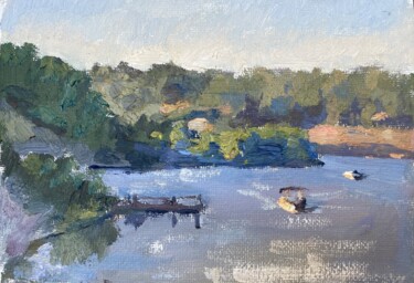 Painting titled "Lake Chabot evening…" by Artkaso, Original Artwork, Oil