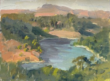 Painting titled "Lake Chabot" by Artkaso, Original Artwork, Oil