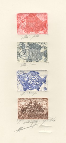 「technical fish」というタイトルの製版 Ivan Kelarevによって, オリジナルのアートワーク, 彫刻