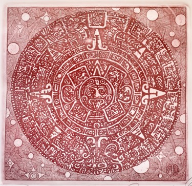 Отпечатки и Гравюры под названием "Aztec calendar" - Ivan Kelarev, Подлинное произведение искусства, гравюра