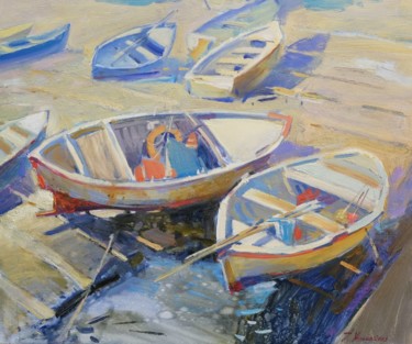Painting titled "Лодки" by Igor Khilko, Original Artwork, Oil