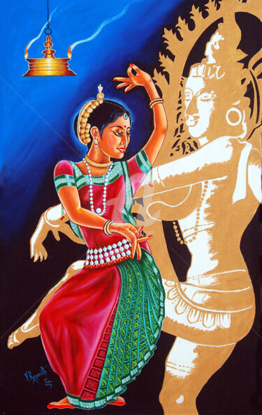 Pittura intitolato "The Divine Dance Of…" da Ragunath Venkatraman, Opera d'arte originale, Olio