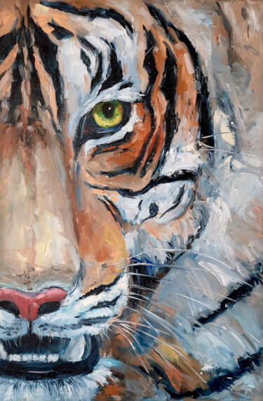 Painting titled "Look at me!" by Olesya Lopatina, Original Artwork, Oil Mounted on Wood Stretcher frame