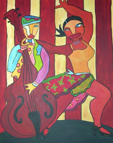 Painting titled "Le violoncelle et l…" by Sabine Maby, Original Artwork, Acrylic Mounted on Wood Stretcher frame