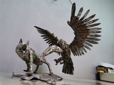Γλυπτική με τίτλο "Орел и волк" από Artmaster Gurban, Αυθεντικά έργα τέχνης, Μέταλλα