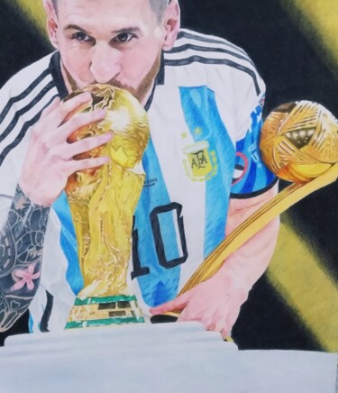 Pintura intitulada "Lionel Messi" por Artmaster Gurban, Obras de arte originais, Lápis