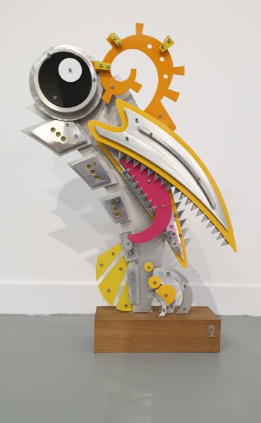 Skulptur mit dem Titel "JAUNE ?" von Nathalie Robin (ArtMetal), Original-Kunstwerk, Aluminium