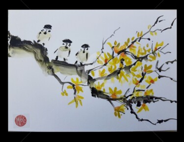 Painting titled "Birds #2" by Art Moé, Original Artwork, Ink