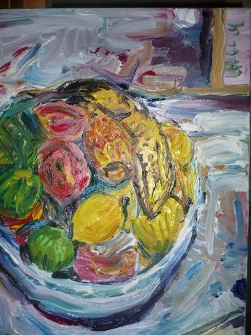 Pintura titulada "still life fruit" por Peter Goodchild, Obra de arte original