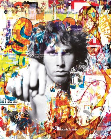 「Jim Morrison」というタイトルのデジタルアーツ Jean Olivier Chafraixによって, オリジナルのアートワーク, デジタルコラージュ アルミニウムにマウント