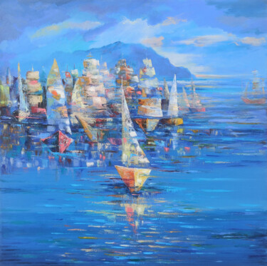 Painting titled "Symphony of Sails" by Arto Mkrtchyan, Original Artwork, Oil Mounted on Wood Stretcher frame