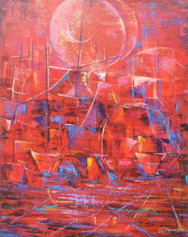 Pintura intitulada "Scarlet Horizons" por Arto Mkrtchyan, Obras de arte originais, Óleo Montado em Armação em madeira