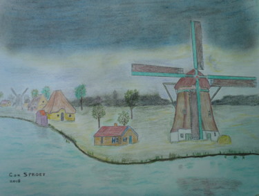 Рисунок под названием "The Windmill" - Cornelis Sproet, Подлинное произведение искусства, Карандаш