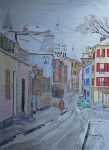 图画 标题为“Montmartre apres un…” 由Cornelis Sproet, 原创艺术品, 铅笔