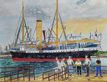 Painting titled "s.s. Duymaer van Tw…" by Cornelis Sproet, Original Artwork, Watercolor