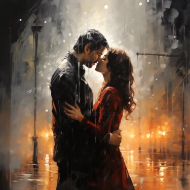 Arte digital titulada "Kiss in the Rain" por Artopia By Nick, Obra de arte original, Pintura Digital