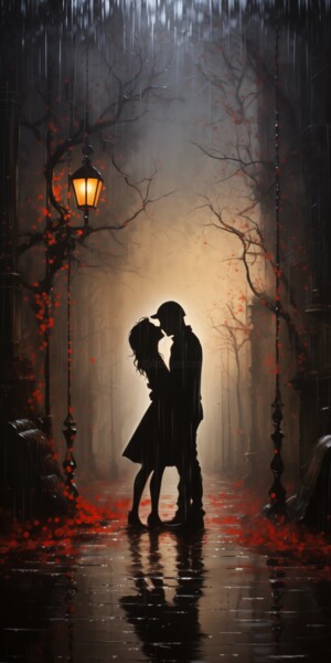 Digital Arts titled "Lantern-lit Kiss" by Artopia By Nick, Original Artwork, Digital Painting