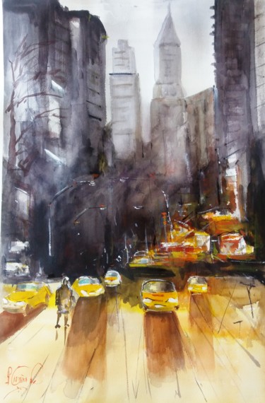 Pintura intitulada "acuarela-new-york-a…" por Pedro Castaño Gallardo, Obras de arte originais, Aquarela