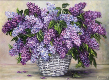 Painting titled "Lilac in a white ba…" by Tatyana Korotkova, Original Artwork, Oil