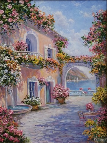 Pittura intitolato "Sunny street" da Tatyana Korotkova, Opera d'arte originale, Olio