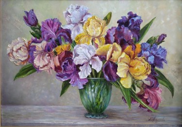 Peinture intitulée "Bouquet of irises" par Tatyana Korotkova, Œuvre d'art originale, Huile Monté sur Châssis en bois