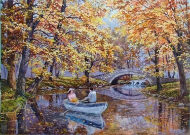 Pintura intitulada "Romance of autumn p…" por Tatyana Korotkova, Obras de arte originais, Óleo Montado em Armação em madeira