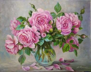 Peinture intitulée "Des roses roses" par Tatyana Korotkova, Œuvre d'art originale, Huile Monté sur Châssis en bois