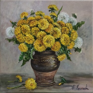 Malarstwo zatytułowany „floral still life D…” autorstwa Tatyana Korotkova, Oryginalna praca, Olej Zamontowany na Drewniana r…