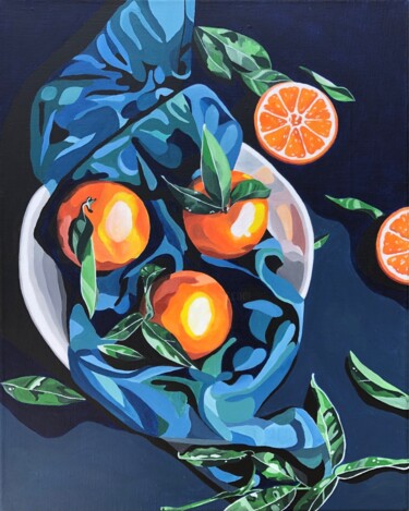 Painting titled "Mandarins" by Artseeker Artists, Original Artwork, Acrylic Mounted on Wood Stretcher frame