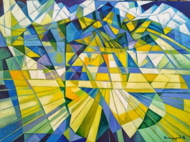Pintura intitulada "Cubism-mountains-3…" por Artsrun Asatryan, Obras de arte originais, Óleo Montado em Armação em madeira