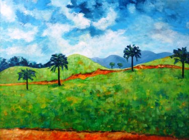 Painting titled "Paysage tropical du…" by Artstudio29, Original Artwork, Acrylic Mounted on Wood Stretcher frame