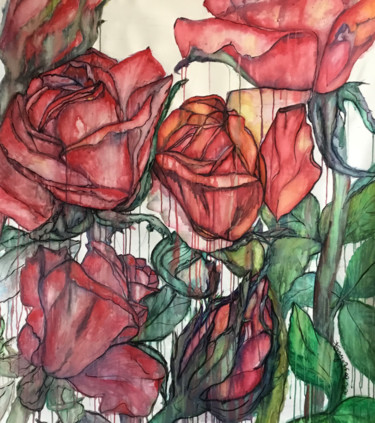 Painting titled "Rosen" by Tanya Galstian, Original Artwork, Watercolor