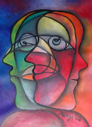 Картина под названием "Faces 13092023" - Tanya Galstian, Подлинное произведение искусства, Масло Установлен на Деревянная ра…