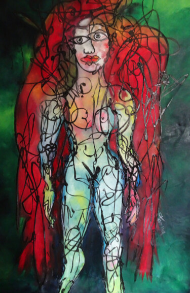 Painting titled "woman with red hair" by Tanya Galstian, Original Artwork, Oil
