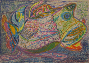 Drawing titled "Titel: Fisch, Hund,…" by Jens Ehmann, Original Artwork, Pastel