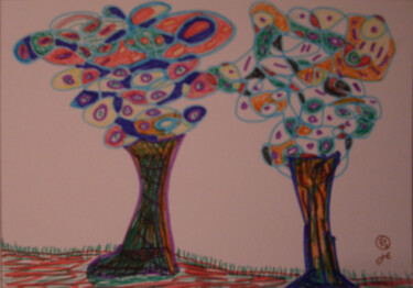 Zeichnungen mit dem Titel "Titel: Zwei Bäume -…" von Jens Ehmann, Original-Kunstwerk, Marker
