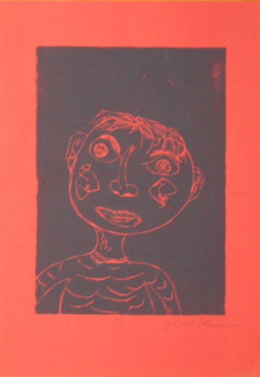 Druckgrafik mit dem Titel "Linoldruck mit blau…" von Jens Ehmann, Original-Kunstwerk, Linoldrucke