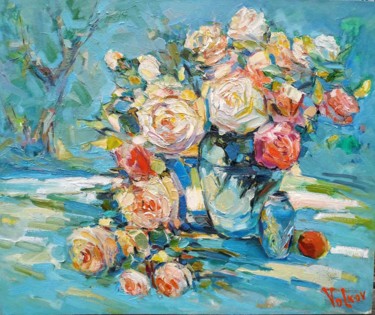 Картина под названием "Summer roses of love" - Viktor Volkov, Подлинное произведение искусства, Масло