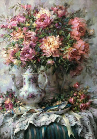 Peinture intitulée "FLOWER MOOD" par Viktor Volkov, Œuvre d'art originale, Huile