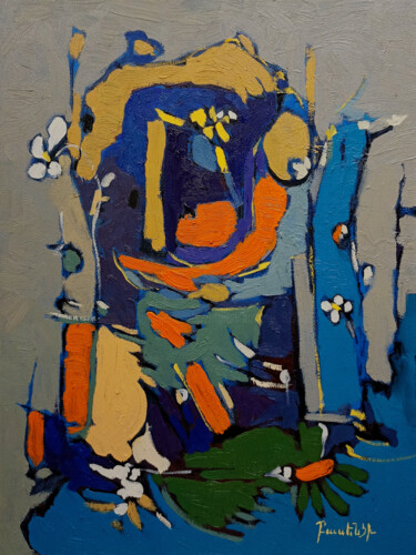 Peinture intitulée "Abstract Blossom" par Artyom Basenci, Œuvre d'art originale, Huile Monté sur Châssis en bois