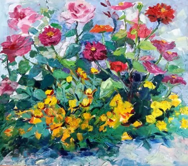 Pittura intitolato "flower garden" da Arus Pashikyan, Opera d'arte originale, Olio