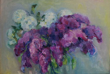 Malerei mit dem Titel "Lilacs and hortensi…" von Arus Pashikyan, Original-Kunstwerk, Öl