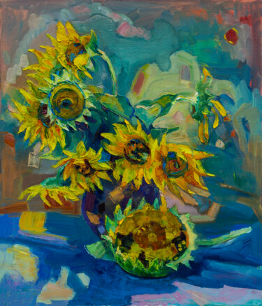 Pintura titulada "sunflowers" por Arus Pashikyan, Obra de arte original, Oleo