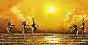 Painting titled "Sunrise of Hope" by Aryawansa Kumarasinghe, Original Artwork, Acrylic Mounted on Wood Stretcher frame