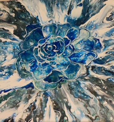 Painting titled "Una rosa blu. Tela…" by As'Art, Original Artwork, Acrylic Mounted on Wood Stretcher frame