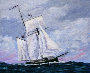 绘画 标题为“Dutch topsail schoo…” 由Asan Kurtmalaiev, 原创艺术品, 丙烯 安装在纸板上